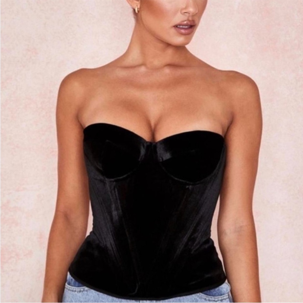 House of CB Black Velvet Strapless Corset Top